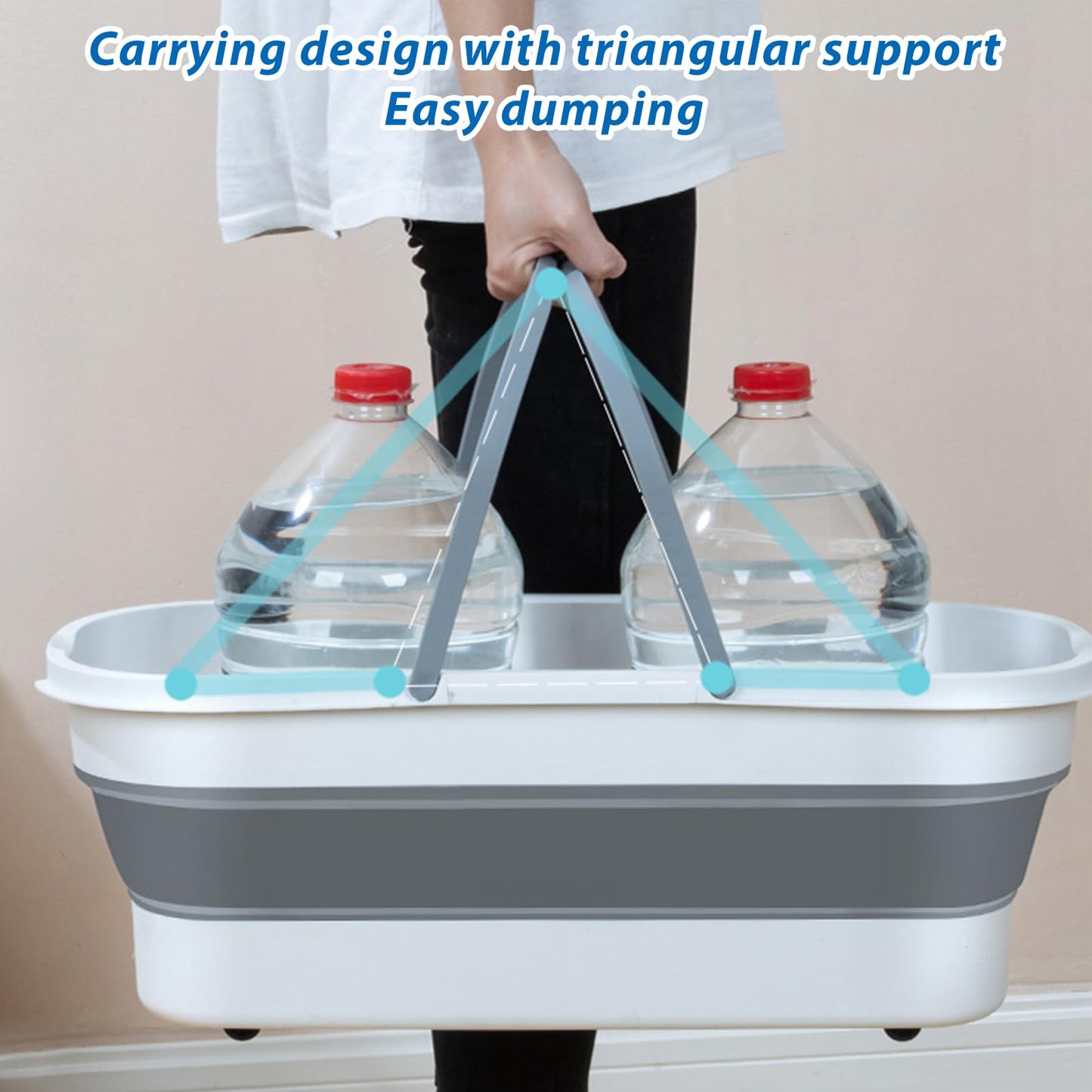 Slim Long Rectangle Collapsible Mop Bucket w/ Wheels for Home Cleaning Portable Folding Mop Foldable Plastic Pail