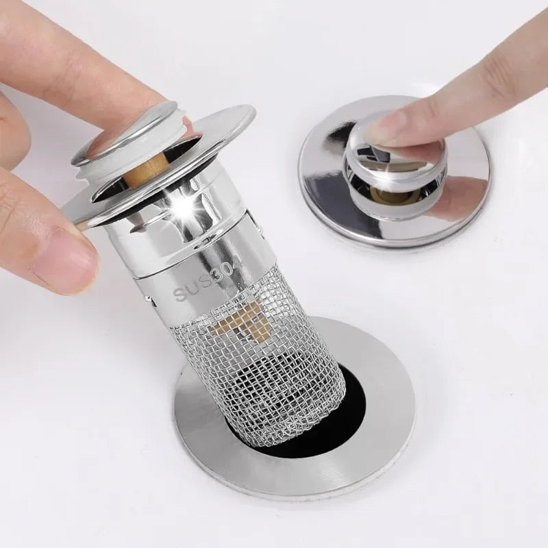 Stainless Steel Washbasin Plug Drain Filter Strainer Anti Odor Pop Up Core Stopper Hair Catcher Sink