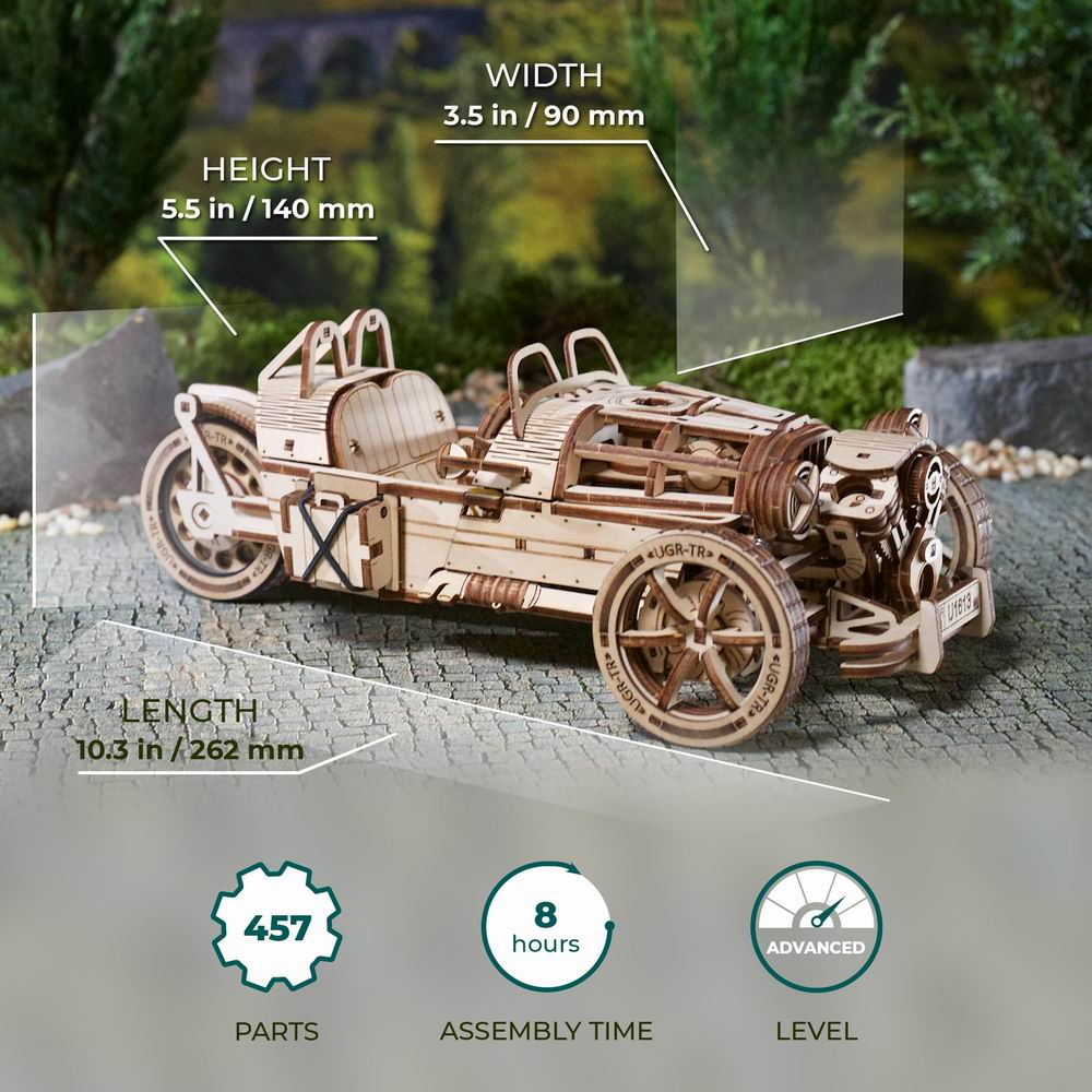 Ugears Three-Wheeler UGR-S 3D Mechanical Model Wooden Puzzle DIY Kits