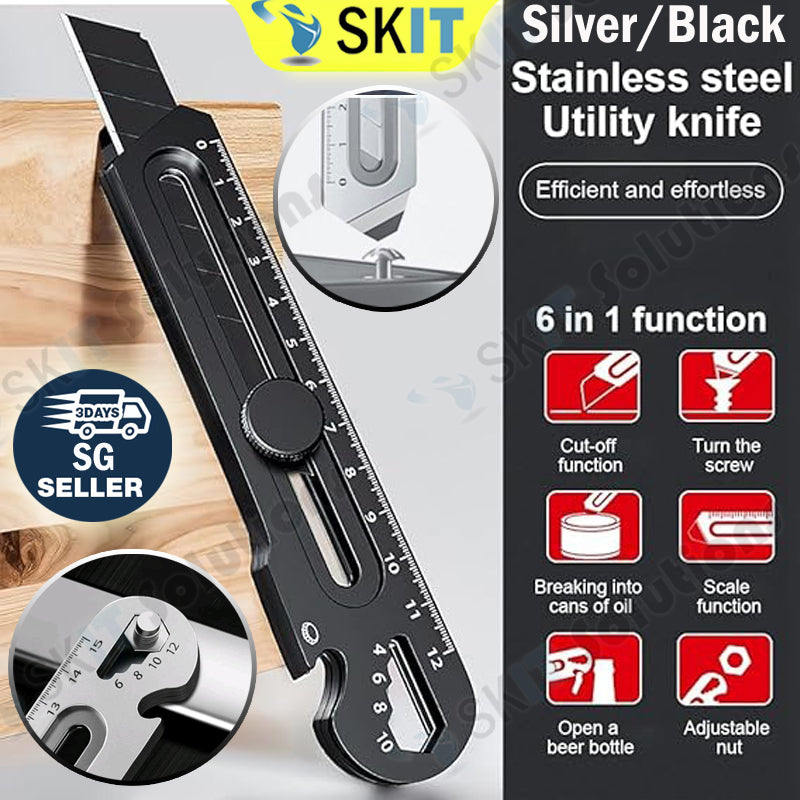 6in1 Stainless Steel Utility Knife Cutter Penknife Blade Ruler Wrench ...
