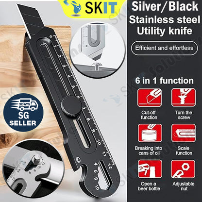 6in1 Stainless Steel Utility Knife Cutter Penknife Blade Ruler Wrench Screwdriver Pen Knives Tool