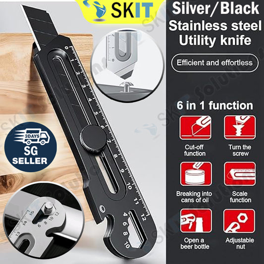 6in1 Stainless Steel Utility Knife Cutter Penknife Blade Ruler Wrench Screwdriver Pen Knives Tool