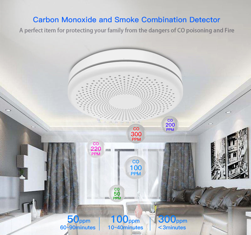 2in1 Combination Smoke Carbon Monoxide CO Detector 10yr Battery Home Wireless Smart WiFi Fire Alarm