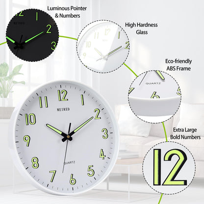 8/12 Inch Luminous Minimalist Designer Wooden Quartz Wall Clock Dark Glowing Silent Non-Ticking Home