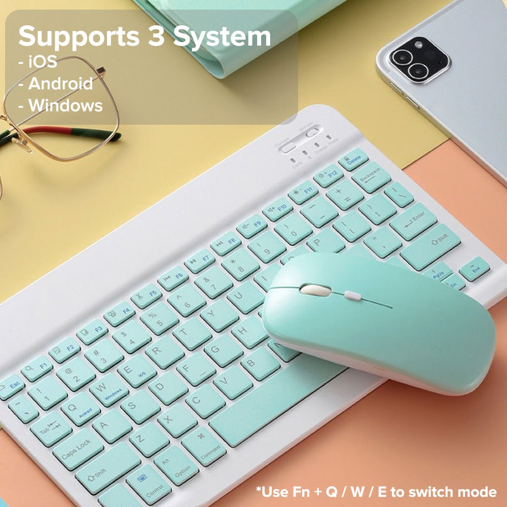 10 Inch Wireless Bluetooth Keyboard + Wi-Fi Mouse Set Rechargeable Tablet Smartphone Laptop Windows