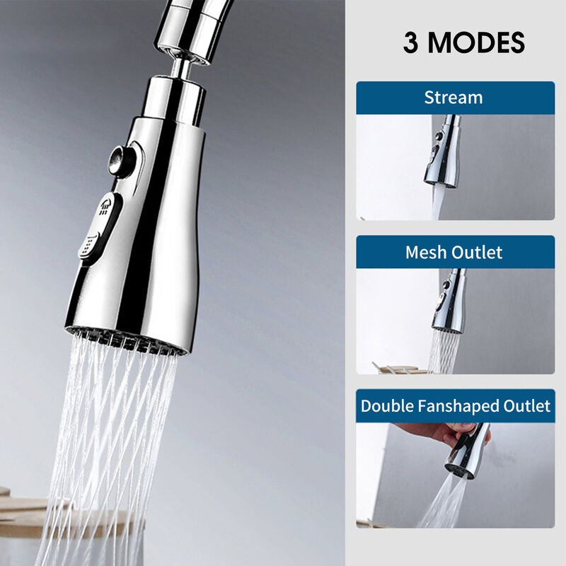 360° Rotate Tap Faucet Aerator Extender w/ 3 Function Mode Kitchen Bathroom Splash Filter Nozzle Spray Head Water Saving