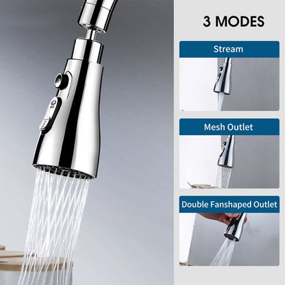 360° Rotate Tap Faucet Aerator Extender w/ 3 Function Mode Kitchen Bathroom Splash Filter Nozzle Spray Head Water Saving