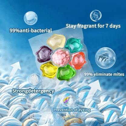 50Pcs 7 in 1 Laundry Beads Detergent Capsule Pods Bacteria Mite Removal Fabric Softener Wash Clothes