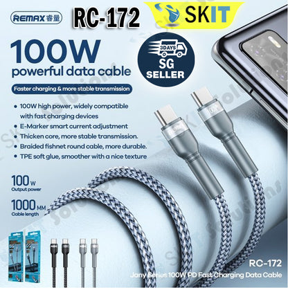Remax RC-172 100W  C-C Jany PD Fast Charging USB-C to USB-C Cable 1M Type C to Type C Anti-Bending