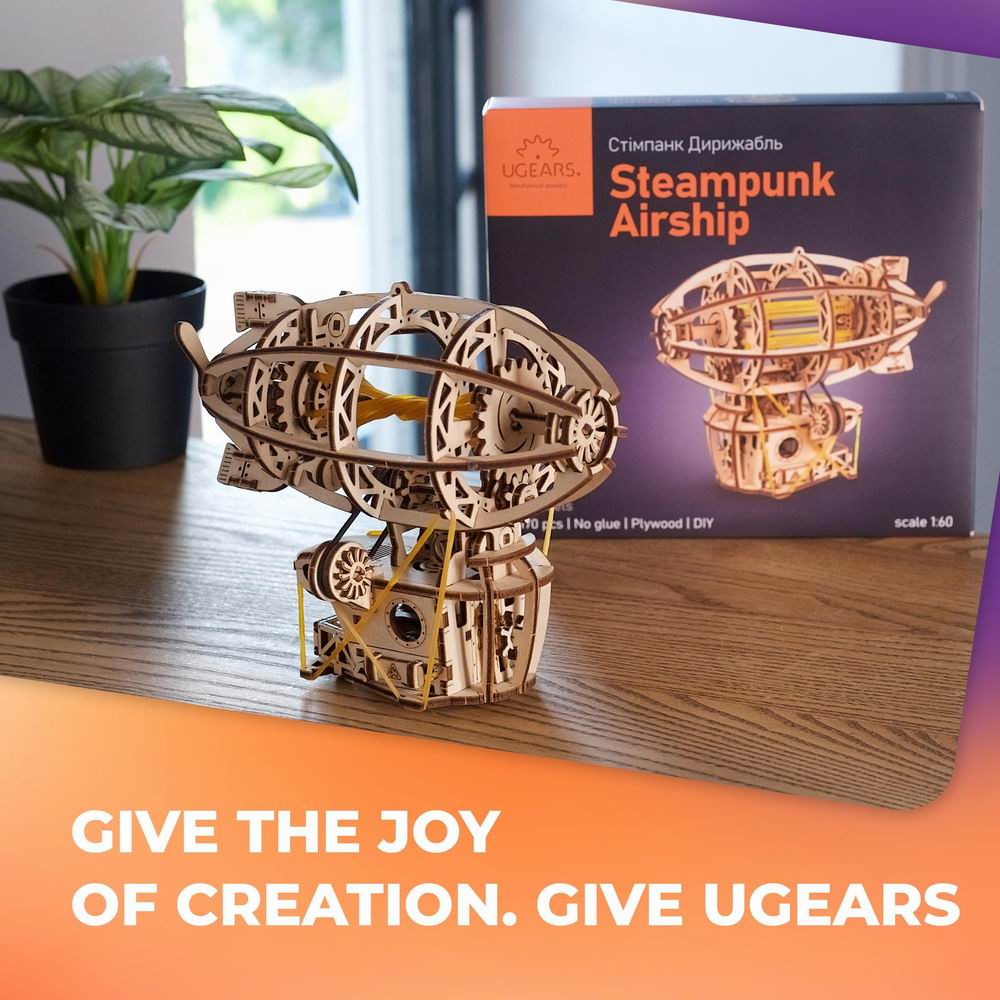 UGEARS Steampunk Airship 3D Mechanical Model Wooden Puzzle DIY Kits
