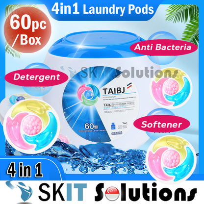 60Pcs 4 in 1 Laundry Beads Detergent Capsule Pods Bacteria Removal Fabric Softener Wash Clothes