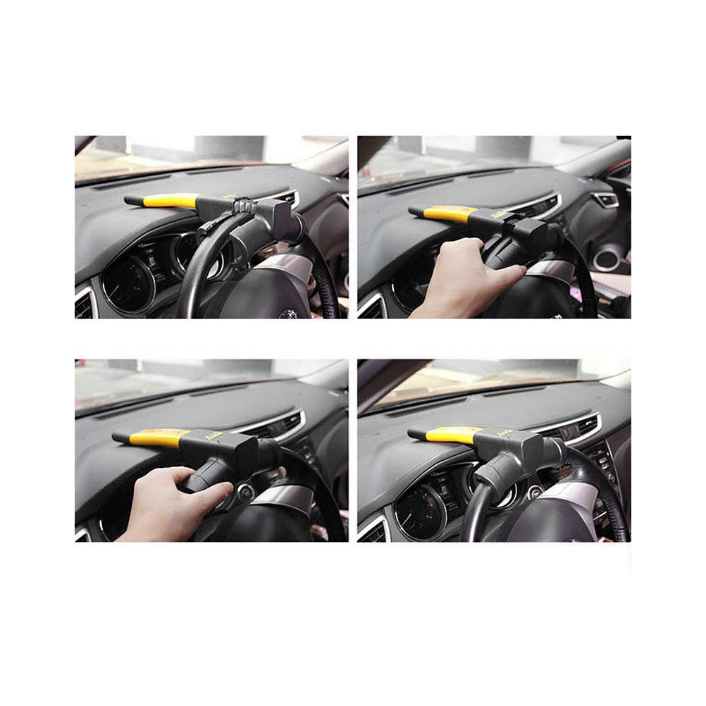 【SKIT SG】Universal Retractable Car Security Rotary Car Steering Wheel Lock Safety Auto Anti-Theft Theftproof Lock Stainless Steel Steeringwheel Locking Device Anti Theft Steering Wheel Block Set for Car Heavy Duty SUVs Van Truck Automobile Security