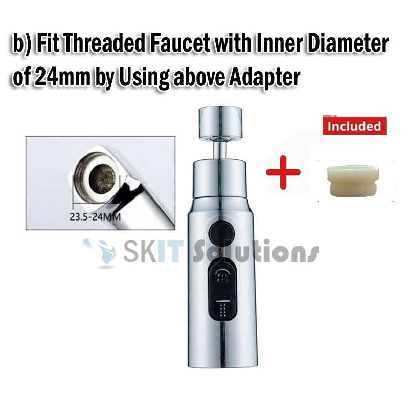 Slim 360° Rotate Tap Faucet Aerator Extender with 3 Function Mode Kitchen Bathroom Splash Filter Nozzle Spray Head Water Saving