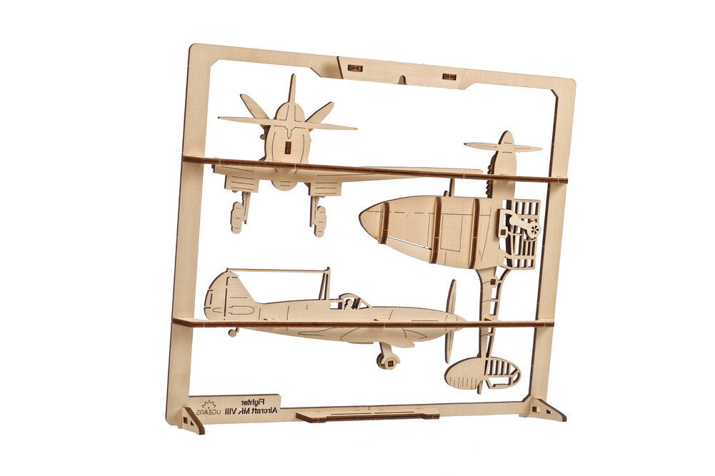 Ugears Fighter Aircraft 2.5D Mechanical Puzzle ★Mechanical 3D Puzzle Kit Model Toys Gift Present Birthday Xmas Christmas Kids Adults