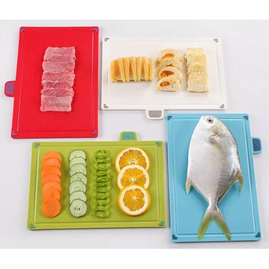 4pcs Color Cutting Board Set Kitchen Chopping Fruit Vegetable Non-Slip Plastic with Stand Home Use
