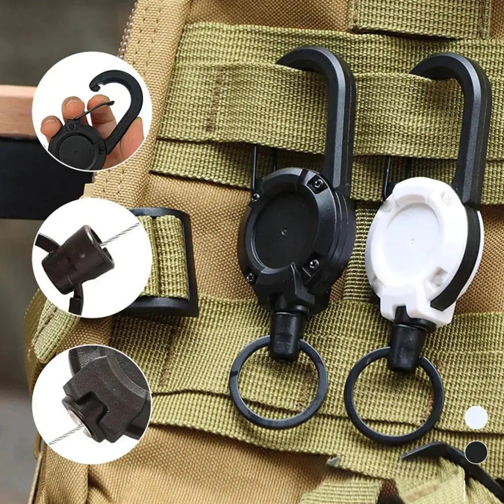 Heavy Duty Retractable Buckle Keychain Reel Rope Steel Wire Cable Key Holder Carabiner Badge Outdoor