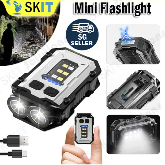 Portable Mini Flashlight Torch COB LED Work Light Waterproof USB-C Rechargeable Magnetic Emergency Lamp
