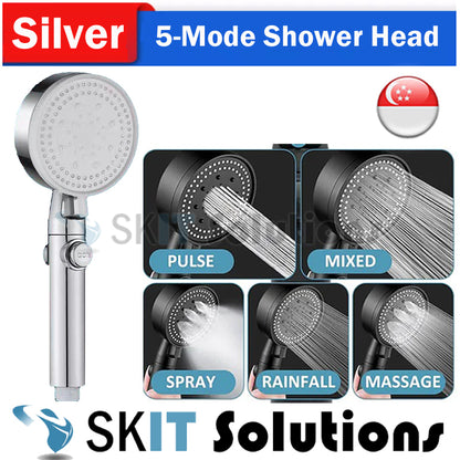 5 Mode High Pressure Shower Head Water Saving Black Adjustable Shower One-Key Stop Water Massage Eco