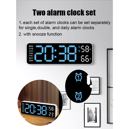 Smart LED Digital Wall Desk Clock Large Display Alarm Temperature Humidity 12 24H Auto Dimmer Timer