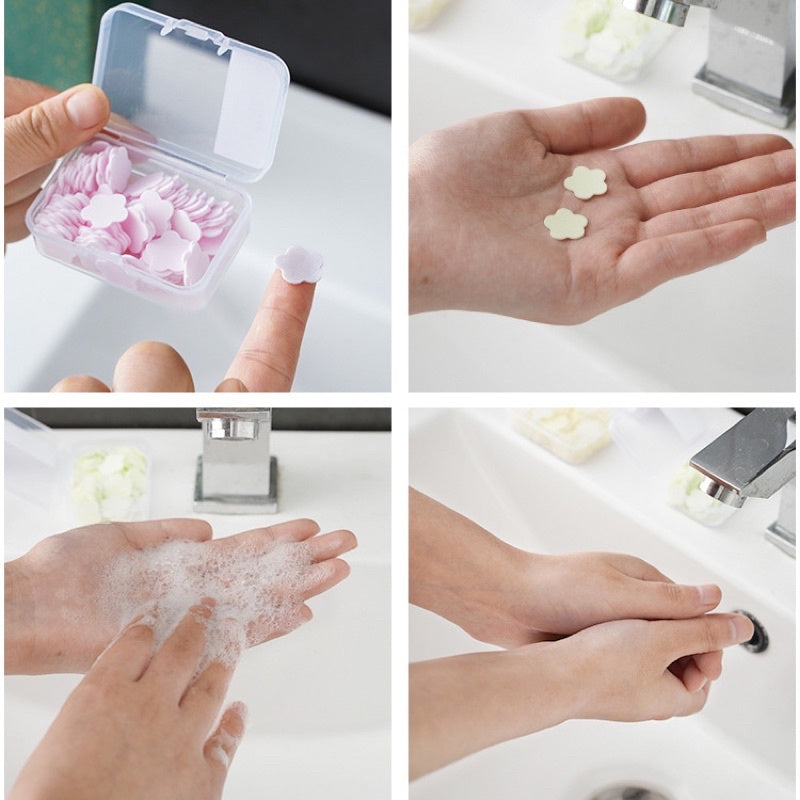 Portable Petal Soap Paper Travel Essential Hand Wash Disposable Antibacterial Flower Soap Sheet Gift