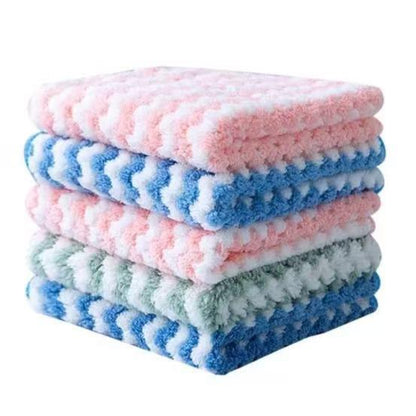 Coral Fleece Dish Cloth Bamboo Fiber Anti Oil Lint Free Quick Dry Kitchen Cleaning Towel Essential