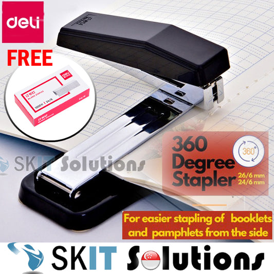 360° Smart Stapler with Staple Refill Swivel Rotating Swing-Arm Seam Binding Home Office Stationery