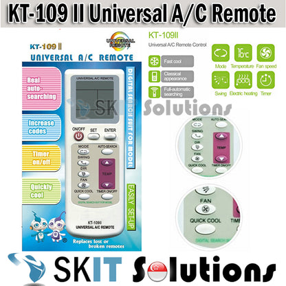 KT-109 II Universal Aircon Remote Control w/ Bracket for All Air Conditioner Replace AC Conditioning