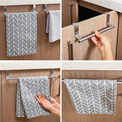 Stainless Steel Hanging Towel Rack Over Cabinet Door Rail Holder Kitchen Bathroom Organizer 2 Sizes