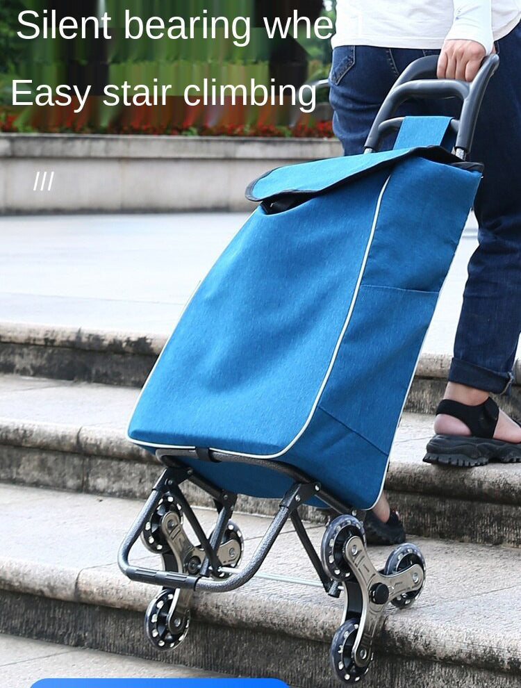 UPGRADED Oxford Cloth Trolley Cart Foldable Shopping Trolley Bag with Wheels Detachable Casing Push Cart Carrier Market