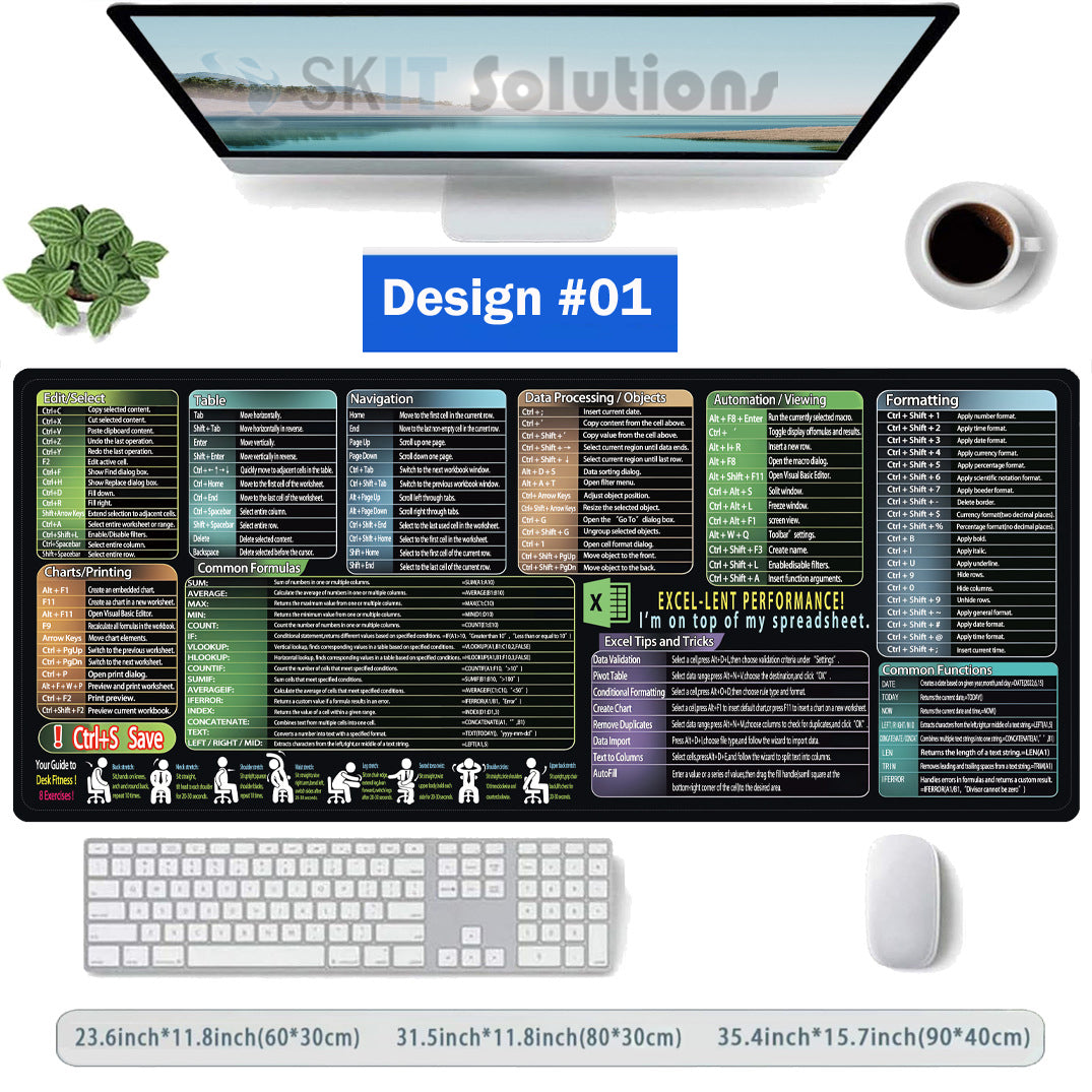Gaming Mouse Pad XXL Keyboard Shortcuts Desk Mat 800x300mm 900x400mm Large Extended Office Mousepad
