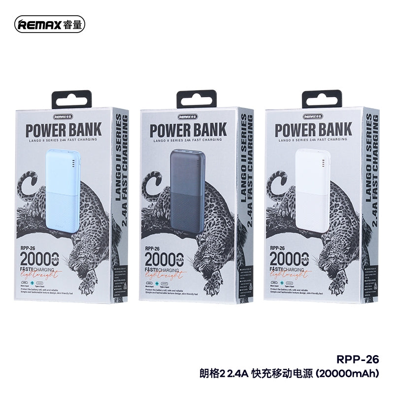 Remax RPP-26 Lango II 20000mAh 3C CCC Certified Power Bank PowerBank Portable Battery Charger Type-C