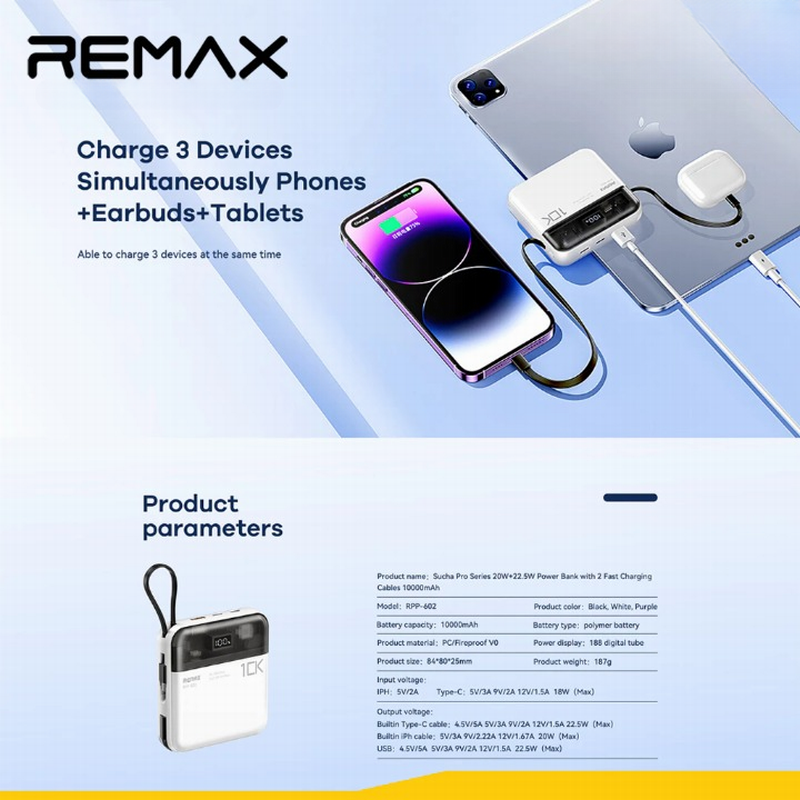 [CCC Certified] REMAX RPP-602 10000mAh / RPP-603 20000mAh Power Bank PD20W + QC22.5W Fast Charging 3C LOGO PowerBank