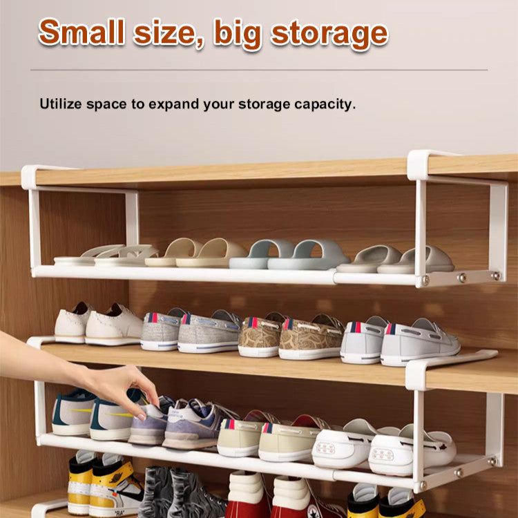 Retractable Shoe Rack Adjustable Storage Organizer Layered Partition Space-Saving Cabinet Wardrobe
