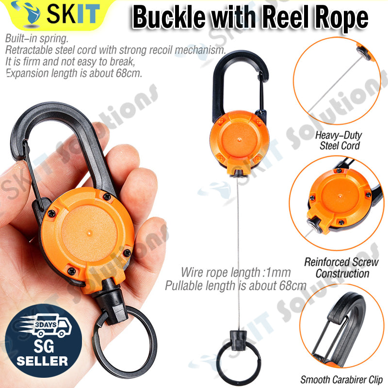 Heavy Duty Retractable Buckle Keychain Reel Rope Steel Wire Cable Key Holder Carabiner Badge Outdoor