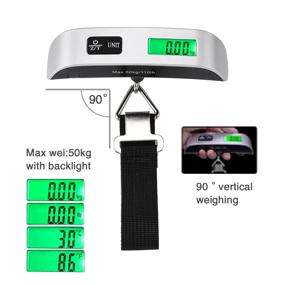 Portable Digital Luggage Scale 50kg 110lb with Belt or Hook Handheld Hanging Travel Bag Weight Scale
