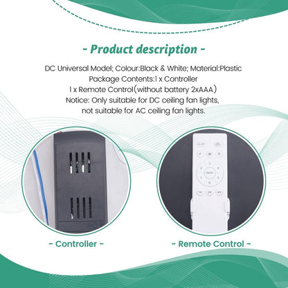Smart Universal Ceiling DC Fan Lamp Remote Control Kit Receiver 6 Speed Timing Wireless Controller
