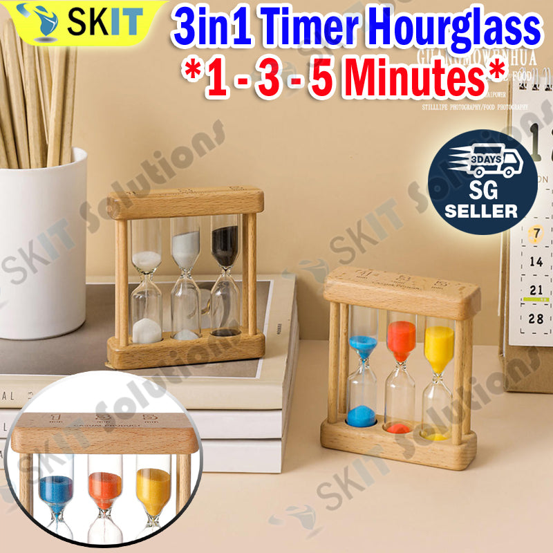 1/3/5Min Wooden Sand Glass Timer Hourglass 1 3 5 Minute Kitchen Study Desk Decor Gift Clock for Kids
