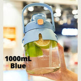 Tritan BPA Free 1000ml Hot Cold Drinking Water Bottle Large Cute Kawaii with Dual Spout-Direct/With Straw Spout 大肚杯