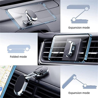 Mini Foldable Strong Magnetic Car Phone Holder Folding Metal Mobile Phone Car Mount Rotatable Dashboard Stand Bracket