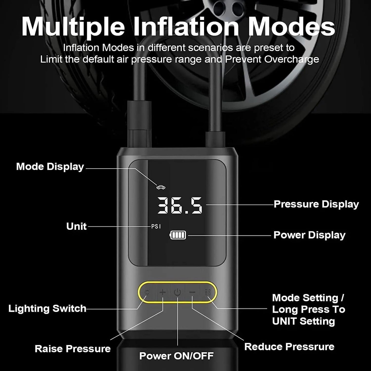 Portable Wireless 4000mAh Air Compressor Inflator Cordless Electric Wired Pump Car Bicycle Tyre Pressure Tire