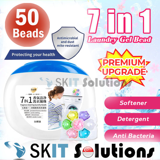 50Pcs 7 in 1 Laundry Beads Detergent Capsule Pods Bacteria Mite Removal Fabric Softener Wash Clothes