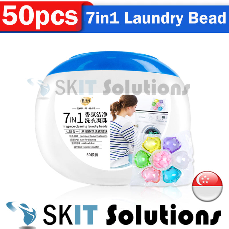 50Pcs 7 in 1 Laundry Beads Detergent Capsule Pods Bacteria Mite Removal Fabric Softener Wash Clothes