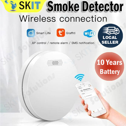 SCDF Listed Smoke Detector Wireless 10 Year Battery Home Smart Life Tuya WiFi Mobile App Fire Alarm