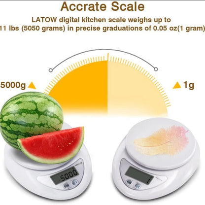 Digital Kitchen Weighing Scale 5kg/1g Electronic Food Scale LCD Cooking Baking Coffee Herb Jewelry