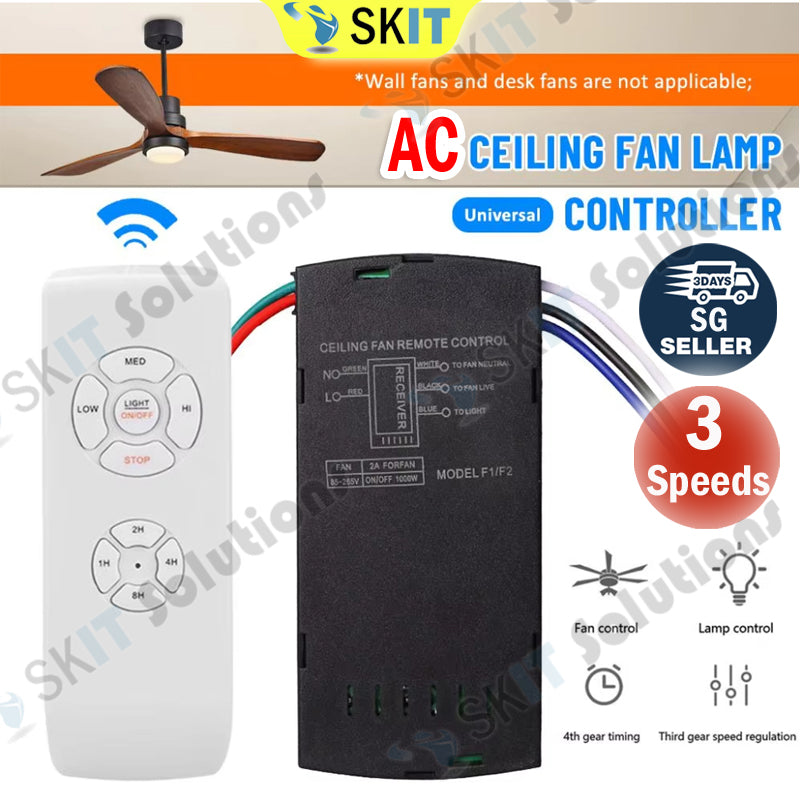 Smart Universal Ceiling AC Fan Lamp Remote Control Kit with Receiver 3 Speed Timing Wireless Controller