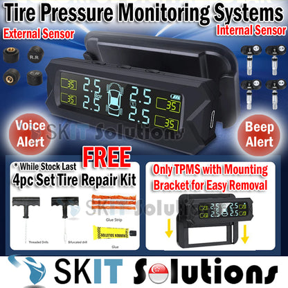 Solar Car TPMS Tire Pressure Monitoring System+Stand Tyre External/Internal Sensor Voice/Beep Alert