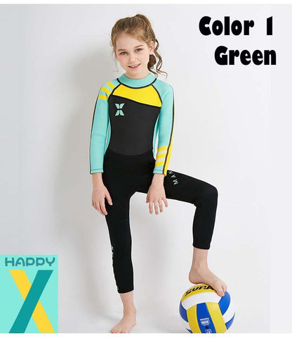 WS-18818 Kids Long-Sleeve Swimwear – Green, Purple & Pink
