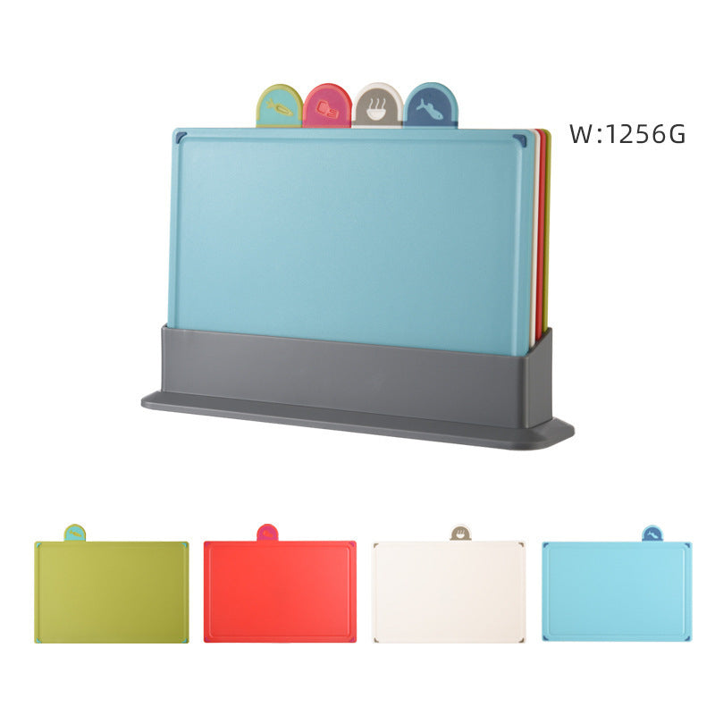 4pcs Color Cutting Board Set Kitchen Chopping Fruit Vegetable Non-Slip Plastic with Stand Home Use