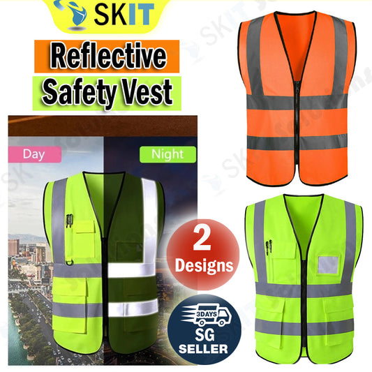 Reflective Safety Vest High Visibility Traffic Multi-Pocket Breathable Work Outdoor Night Cycling