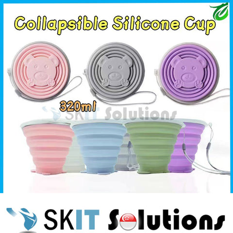 320ml Portable Collapsible Silicone Water Cup Telescopic Folding Mug Outdoor Foldable With Buckle & Cover For Travel